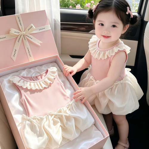 女宝宝花苞裙女儿公主裙甜美夏季连衣裙无袖花边领女宝裙子