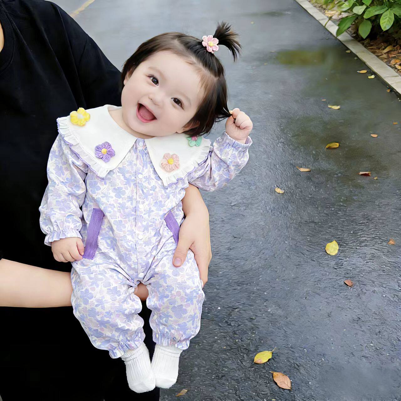 婴儿连体衣春季双层新生儿哈衣满月0-1岁女宝宝春装外出服