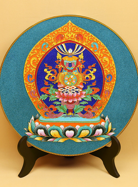 吉祥八宝碳盘摆件掐丝珐琅彩中式玄关客厅桌面坐盘景泰蓝手工礼品