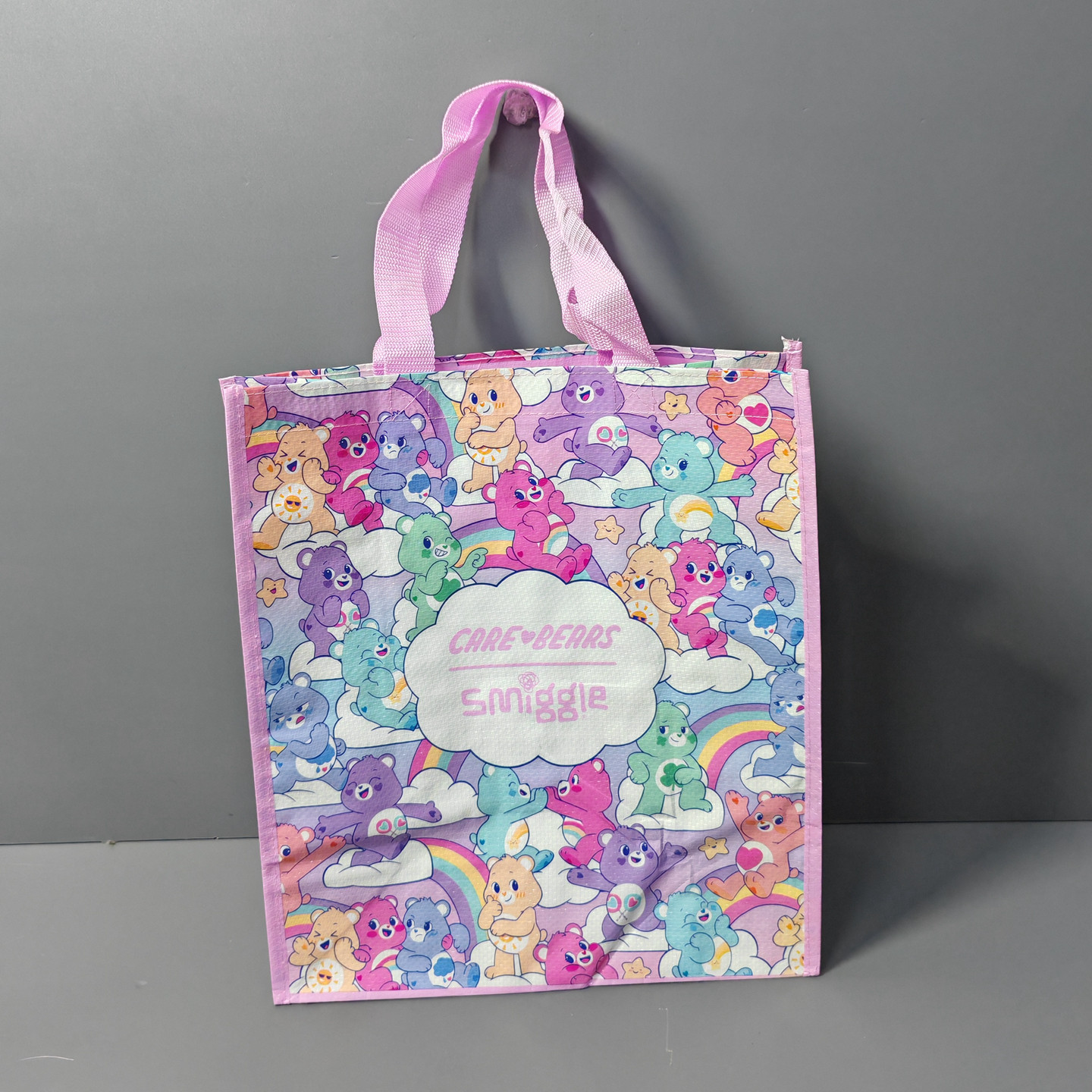 外贸单大容量卡通彩虹熊防水编织覆膜购物袋环保超市手提袋收纳袋