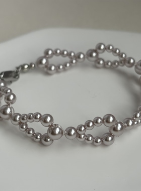 AYOUNG 3mm+4mm+5mm 曼塔玫瑰淡粉/姚紫色 手工编织温柔气质手链