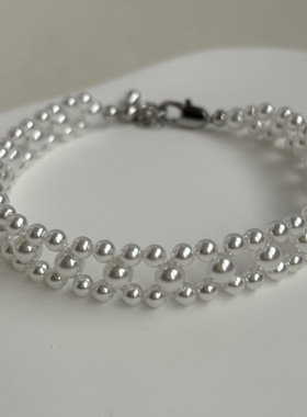 AYOUNG紫色珍珠手链 小众设计感双层串珠手饰 轻奢精致通勤百搭