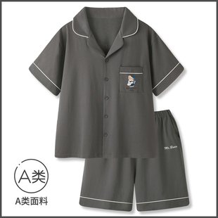 新款 睡衣夏季 晚安小熊 薄纯棉可外穿高级感家居服套装 卡通男士