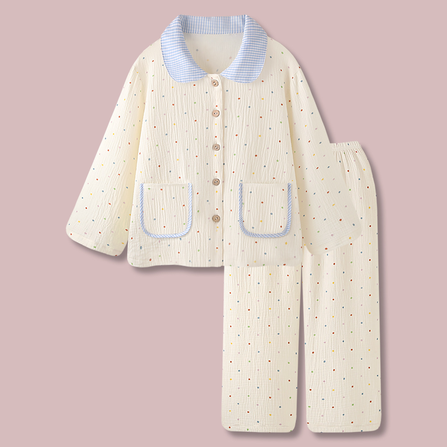 全棉纱布睡衣女款春秋新款小清新甜美简约宽松长袖长裤家居服套装,女士内衣/男士内衣/家居服,睡衣/家居服套装,淘宝优惠券,粉丝福利购,淘宝优惠卷