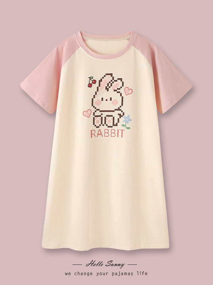 젤리빈래빗은 야외에서 착용 가능 날씬한 래글런소매 시원한 순면 여성용 파자마 여름용 반팔 잠옷 홈웨어
