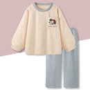 简约卡通加厚法兰绒睡衣秋冬款 狗 女可外穿家居服套装 吃番茄