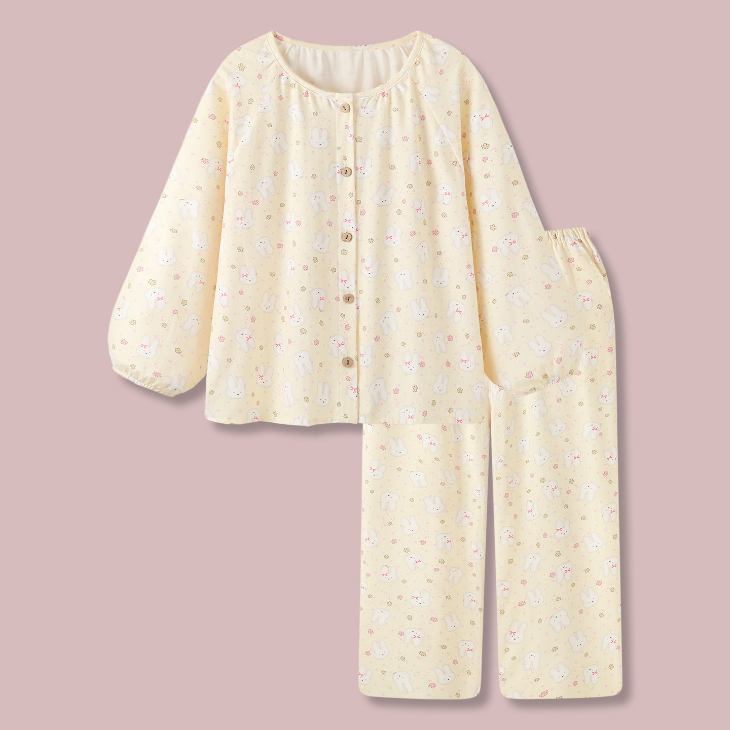 【轻氧棉花糖】纯棉磨毛睡衣女款春秋2026新款长袖碎花小兔家居服