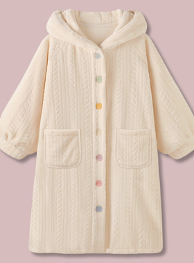 〖糯米小汤圆〗简约睡衣女款秋冬季2025新款加厚法兰绒家居服睡袍