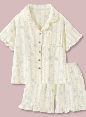 【天使梦兔】超柔软纯棉睡衣女新款翻领开衫可外穿家居服套装夏季