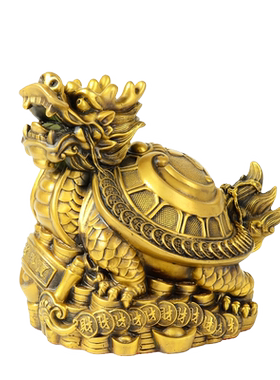 妙如意铜金钱福字龙龟摆件