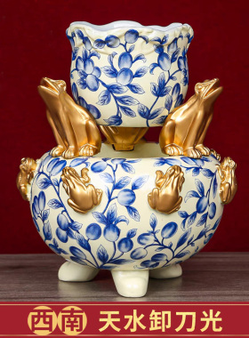 妙如意陶瓷天水卸刀光摆件