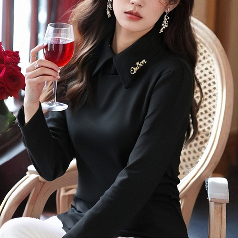 双面德绒翻领打底衫娃娃领