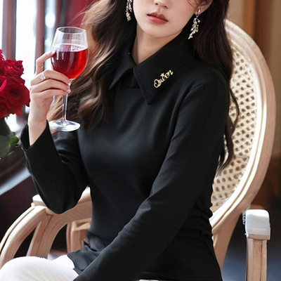 双面德绒翻领打底衫娃娃领