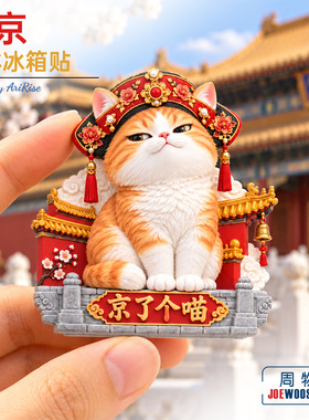 北京宫墙戴头饰的萌猫冰箱贴立体磁性贴旅行伴手礼礼物家居装饰