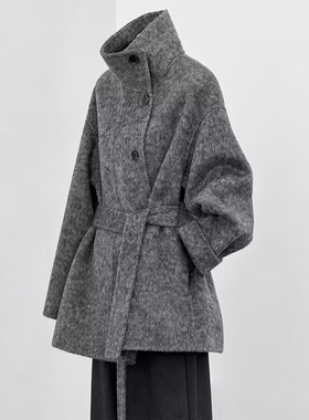 灰色短款呢子大衣女秋冬2024新款毛呢外套高级感小个子韩系气质