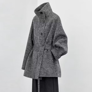 灰色短款呢子大衣女秋冬2024新款毛呢外套高级感小个子韩系气质