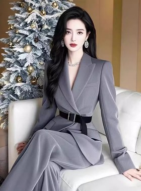 灰色西装外套女2025新款巨好看的早秋一整套高级感阔腿裤宽松西服