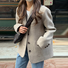 毛呢外套女短款2024秋冬新款加厚小个子赫本风高级感西装呢子大衣