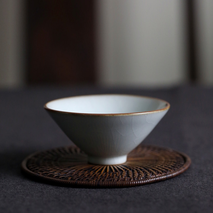 天予窑 刘钦莹 玉溪生 听唐系列  早期 斗笠杯 开片 汝窑 湖绿色