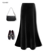 加厚丝绒半身裙女2025新款 秋冬加绒鱼尾裙松紧腰日常百搭修身 长裙