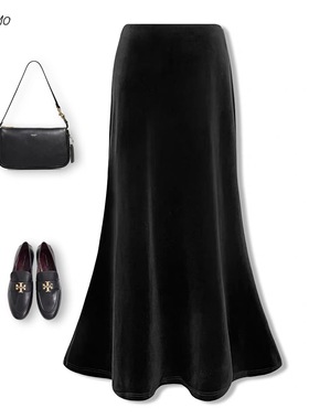 加厚丝绒半身裙女2025新款秋冬加绒鱼尾裙松紧腰日常百搭修身长裙