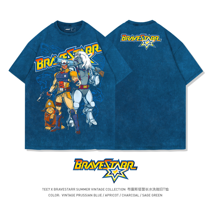 TEE7-经典复古布雷斯塔警长塞拉囧马年贺岁水洗做旧纯棉短袖T恤