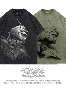 TEE7-世界和平祈福高达T恤美式重磅纯棉复古水洗做旧日系复古短袖