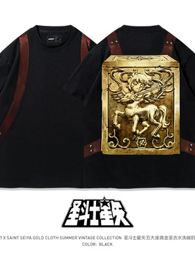 TEE7-圣斗士圣衣背包天马射手双子处女短袖T恤复古怀旧纯棉宽松
