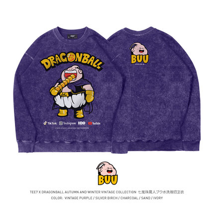 TEE7-日系动漫龙珠魔人布欧圆领卫衣水洗做旧卡通重磅纯棉外套