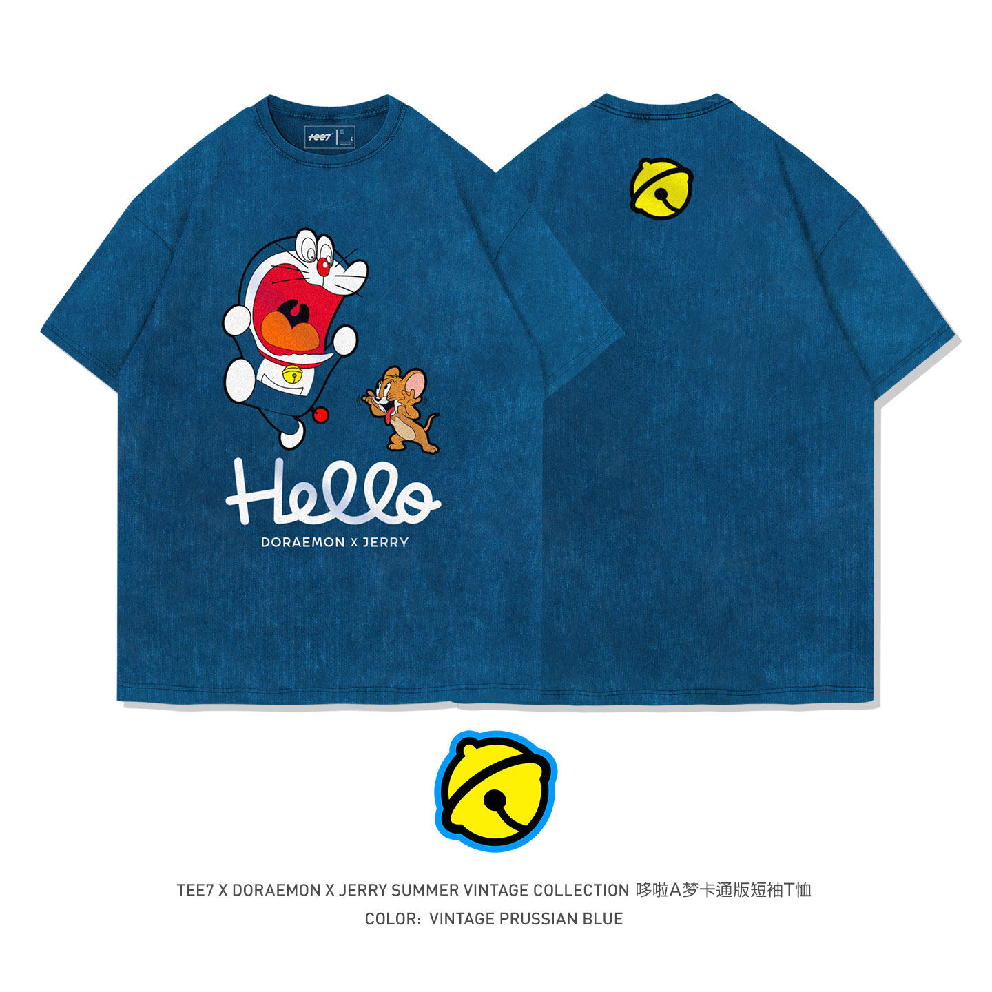 TEE7-日系动漫哆啦A梦T恤机器猫搞笑创意宽松纯棉ins情侣装短袖