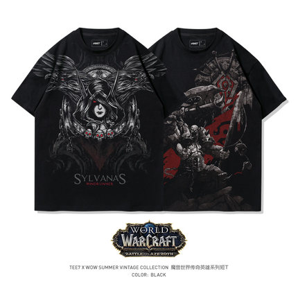 TEE7暴雪经典魔兽世界WOW希尔瓦娜斯加尔鲁什拔染印花纯棉宽松T恤