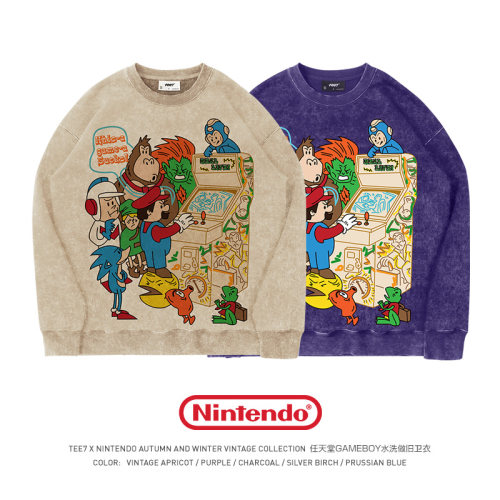 TEE7任天堂GAMEBOY水洗做旧复古怀旧纯棉宽松ins高街爆款圆领卫衣