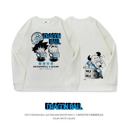 TEE7-日系动漫龙珠悟空送牛奶圆领卫衣水洗做旧美式复古纯棉外套