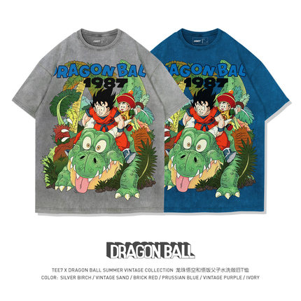 TEE7-日系动漫龙珠悟空悟饭暑假亲子T恤水洗做旧纯棉宽松短袖