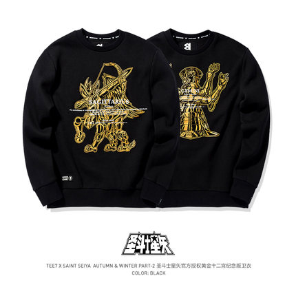 TEE7-清仓圣斗士星矢圆领卫衣黄金圣衣十二宫烫金织带纯棉秋冬