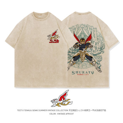 TEE7-日系动漫天空战记修罗王一平复古印花做旧宽松纯棉T恤