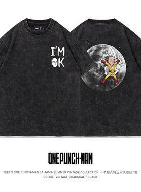 TEE7-日漫一拳超人琦玉幽默爆款水洗做旧纯棉短袖T恤
