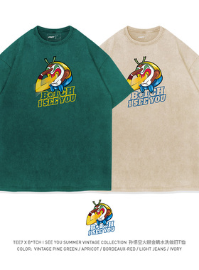 TEE7复古国潮动漫孙悟空T恤火眼金睛ins潮流水洗做旧纯棉宽松短袖