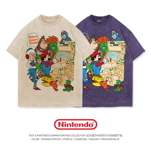 TEE7-任天堂GAMEBOY水洗做旧复古怀旧短袖T恤纯棉宽松ins高街爆款
