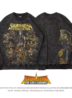 TEE7日系动漫圣斗士LC冥王神话圆领卫衣水洗做旧美式复古重磅纯棉