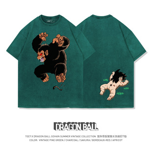 TEE7 T恤纯棉宽松复古vintage高街 龙珠悟饭变身水洗做旧短袖