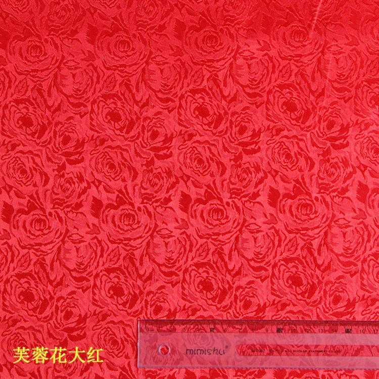 清仓特价大红色玫瑰花婚礼喜庆装饰布料古装戏服汉服原创提花布