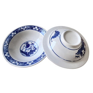 6个装 陶瓷老式碗青花碗凉皮瓷碗釉下彩米皮碗凉粉碗浅口海碗汤盘