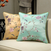 中国风刺绣抱枕红木沙发靠垫花朵蝴蝶绣花床头靠实木椅子护腰靠枕