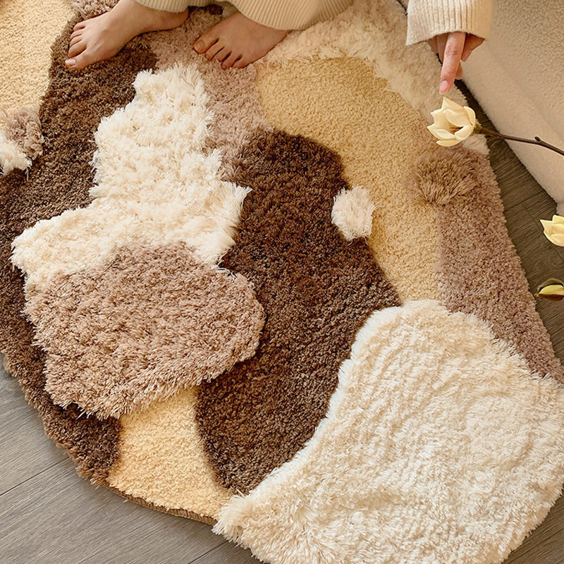 法式异型咖色系植绒地毯卡通加厚柔软床边毯耐脏防滑隔凉床前毯,居家布艺,床边毯,淘宝优惠券,粉丝福利购,淘宝优惠卷