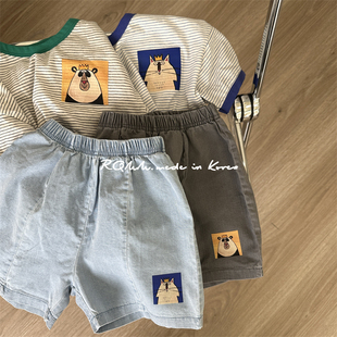 【现货】RQMM韩国童装代购mimico夏季松紧腰卡通印花轻薄牛仔短裤