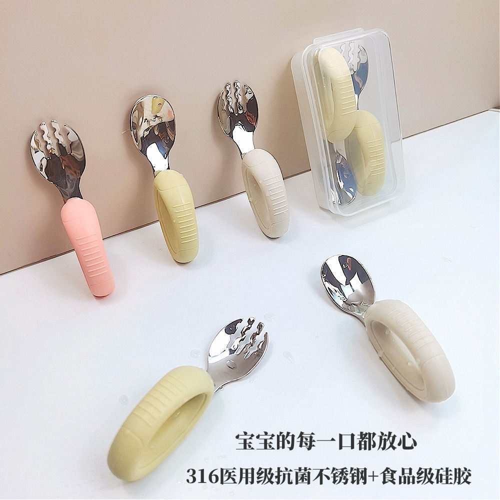 食品级硅胶宝宝学吃饭叉勺男宝宝恐龙剑龙婴儿12个月宝宝西餐餐具