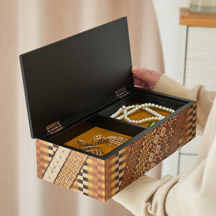 日本寄木细工手工实木收纳盒桌面饰品盒文玩收藏木盒创意首饰盒