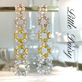 Little deco晚宴招財金黃鉆輕奢銀針耳環(huán) Daisy人間富貴花度假Art