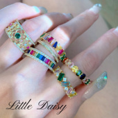 Little Daisy日系轻珠宝彩色宝石指环纯欲 镂空西洋小众日韩戒指